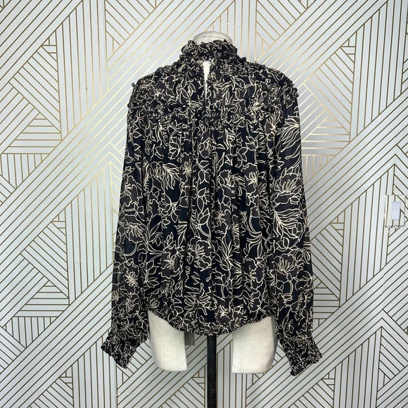 Nicholas Romi Ruffle Trimmed Graphic Floral Blouse in Cocoa Size US 4 - Picture 7 of 12